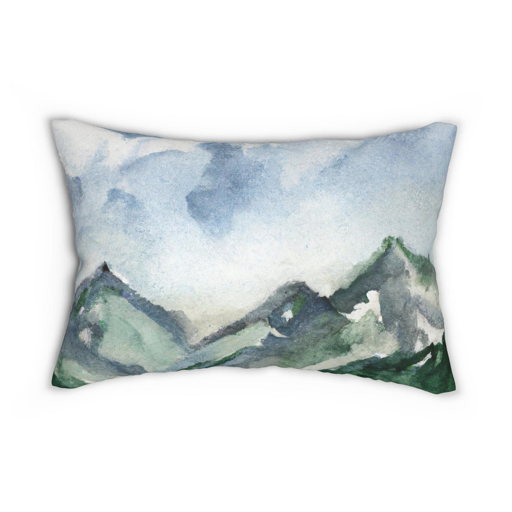 Decorative Lumbar Throw Pillow - Green Mountainside Nature Landscape Blue Sky