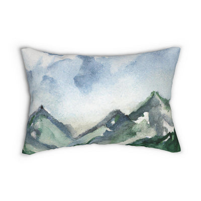 Decorative Lumbar Throw Pillow - Green Mountainside Nature Landscape Blue Sky