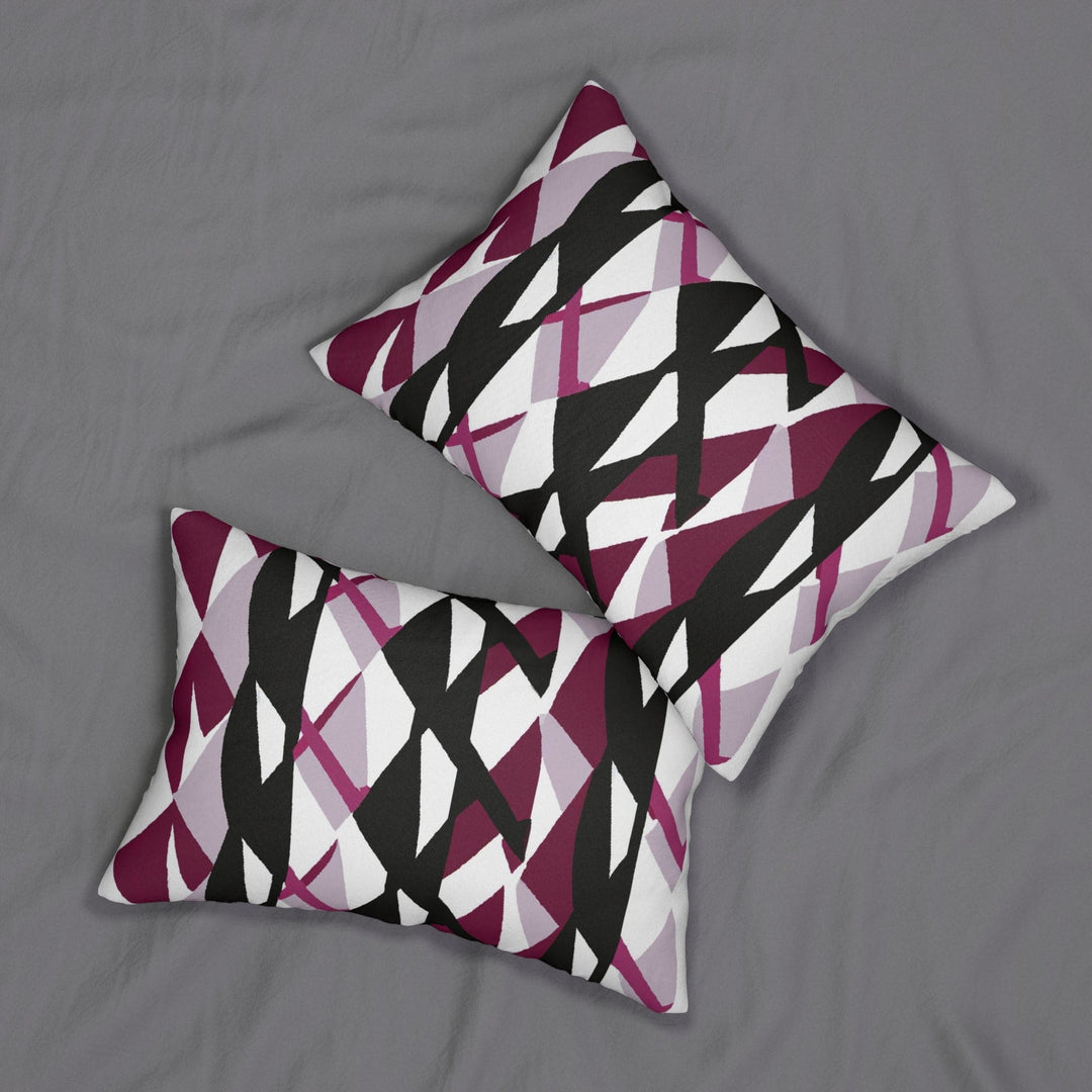 Decorative Lumbar Throw Pillow - Mauve Pink and Black Geometric Pattern