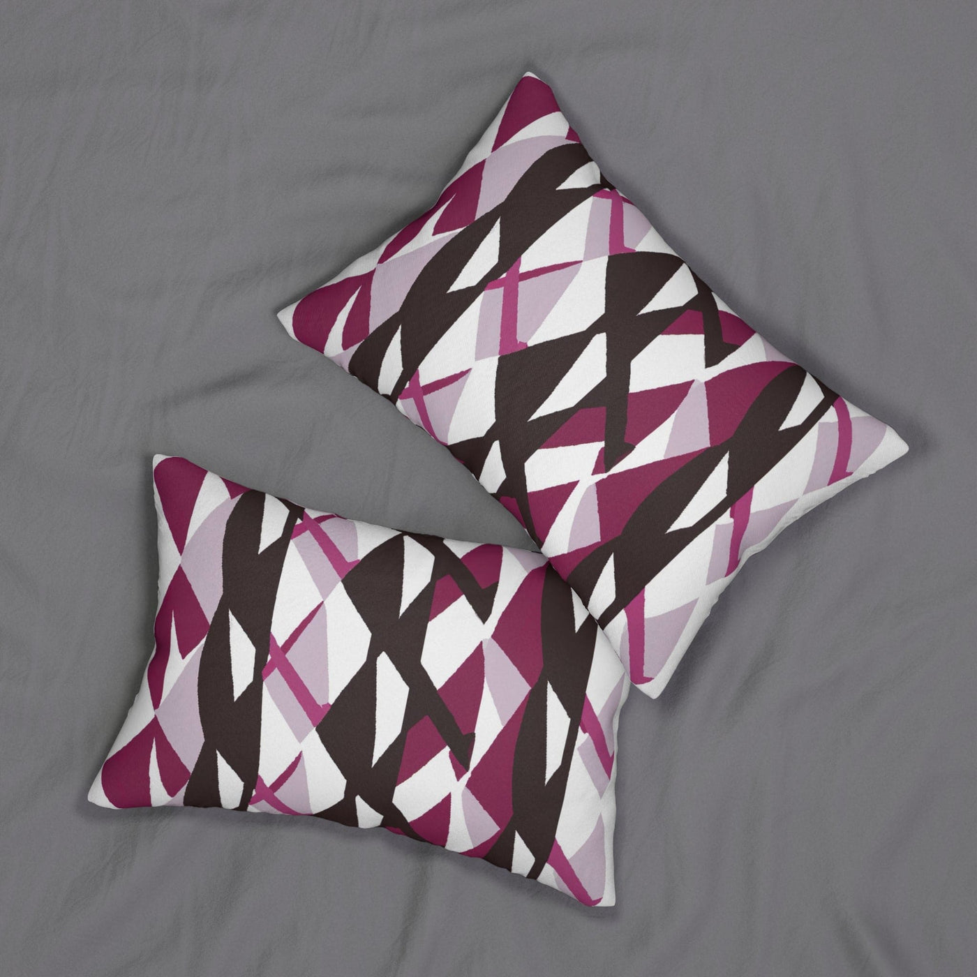 Decorative Lumbar Throw Pillow - Mauve Pink And Maroon Geometric Pattern