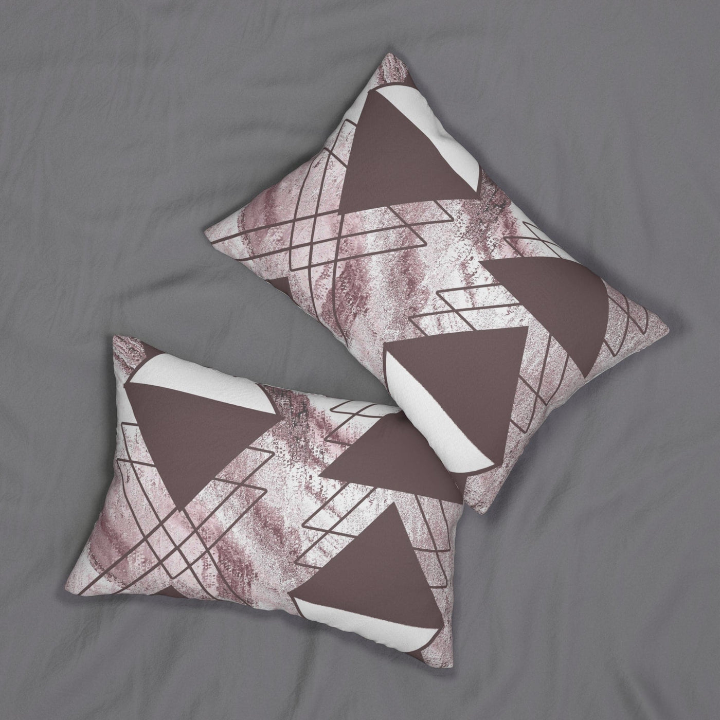Decorative Lumbar Throw Pillow - Mauve Rose And White Triangular Colorblock