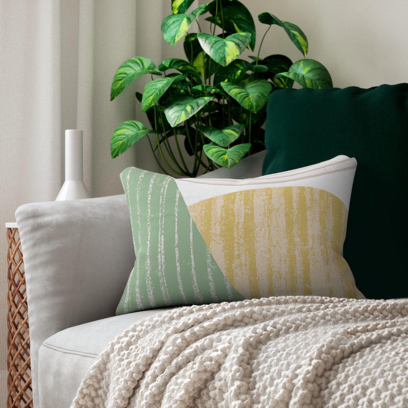Decorative Lumbar Throw Pillow - Mint Green Textured Look Boho Print