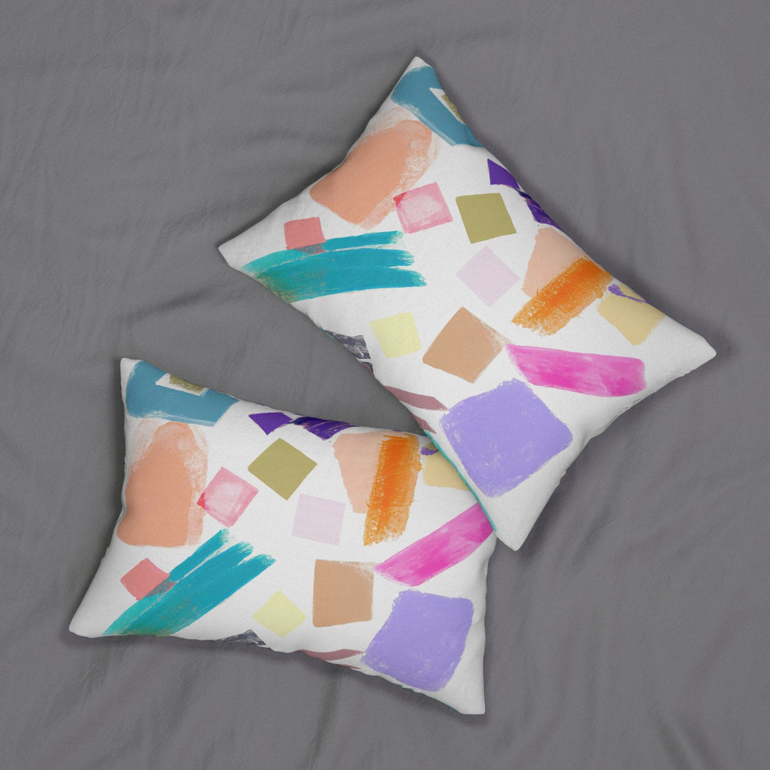 Decorative Lumbar Throw Pillow - Multicolor Pastel Geometric Brush Stroke