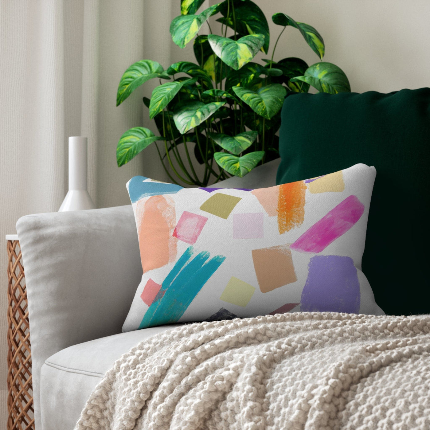 Decorative Lumbar Throw Pillow - Multicolor Pastel Geometric Brush Stroke