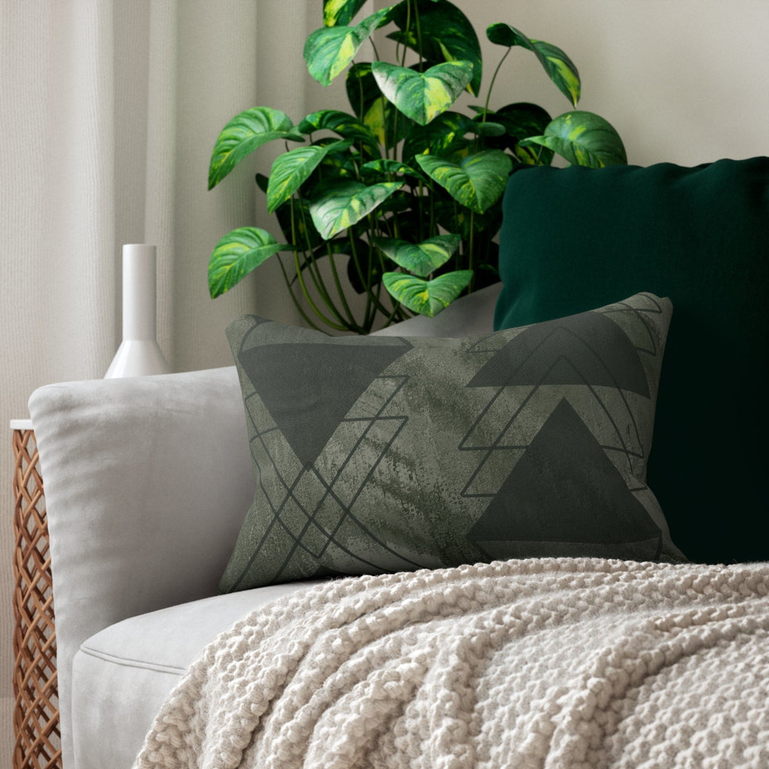 Decorative Lumbar Throw Pillow - Olive Green Triangular Colorblock