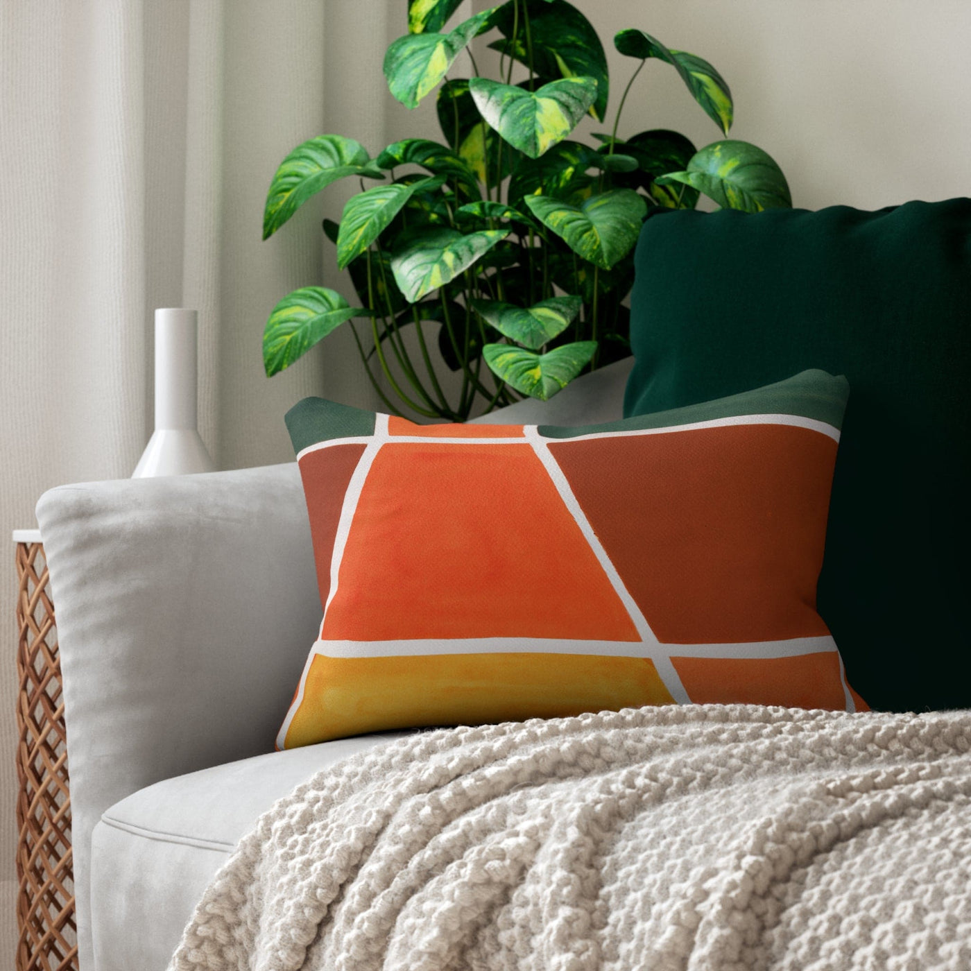 Decorative Lumbar Throw Pillow - Orange Green Yellow Boho Pattern - Home Decor