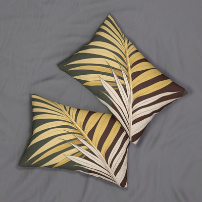 Decorative Lumbar Throw Pillow - Palm Tree Leaves Green Burgundy Background