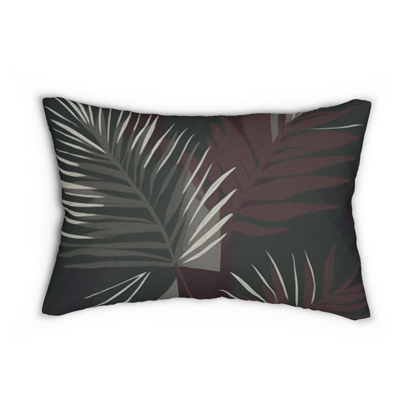 Decorative Lumbar Throw Pillow - Palm Tree Leaves Maroon Green Background