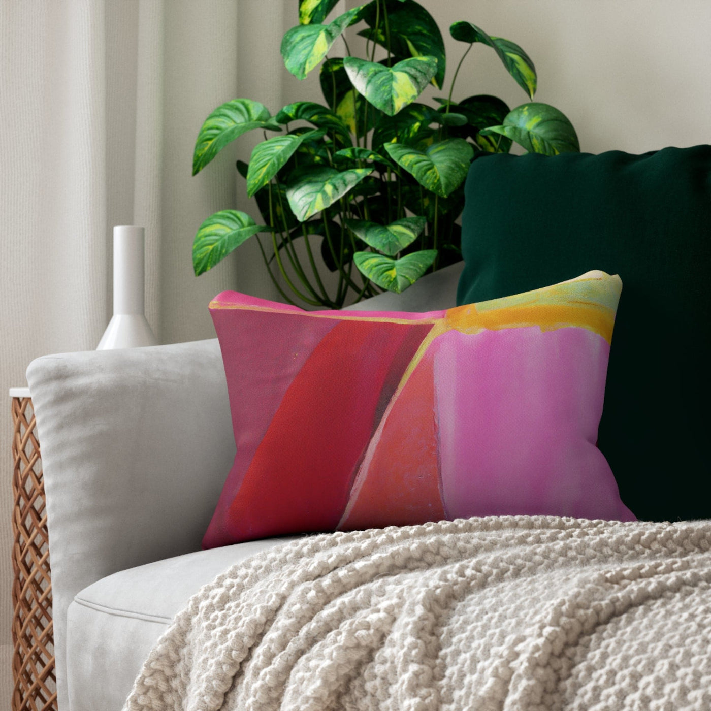 Decorative Lumbar Throw Pillow - Pink Mauve Red Geometric Pattern - Home Decor