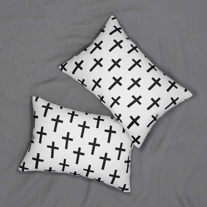 Decorative Lumbar Throw Pillow - White and Black Seamless Cross Pattern