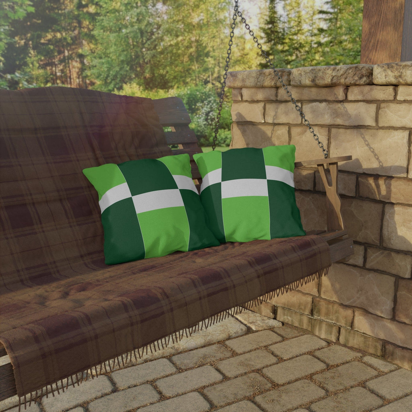 Decorative Outdoor Pillows - Set Of 2 Lime Forest Irish Green Colorblock