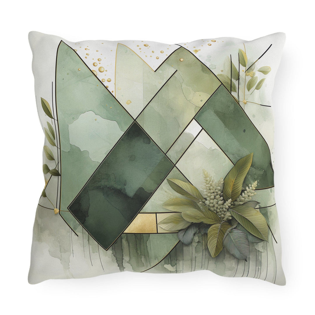 Decorative Indoor/outdoor Pillow - Olive Green Mint Leaf Geometric Style