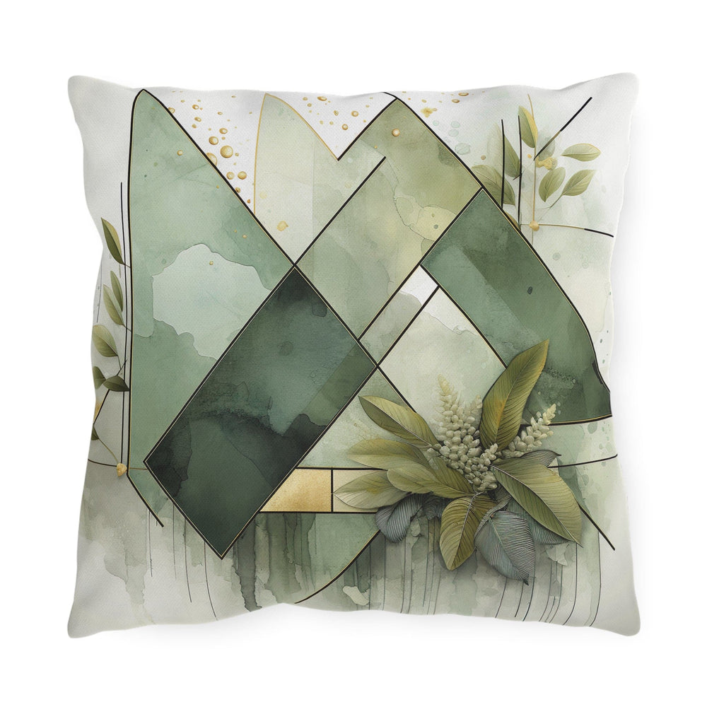 Decorative Indoor/outdoor Pillow Olive Green Mint Leaf Geometric Style