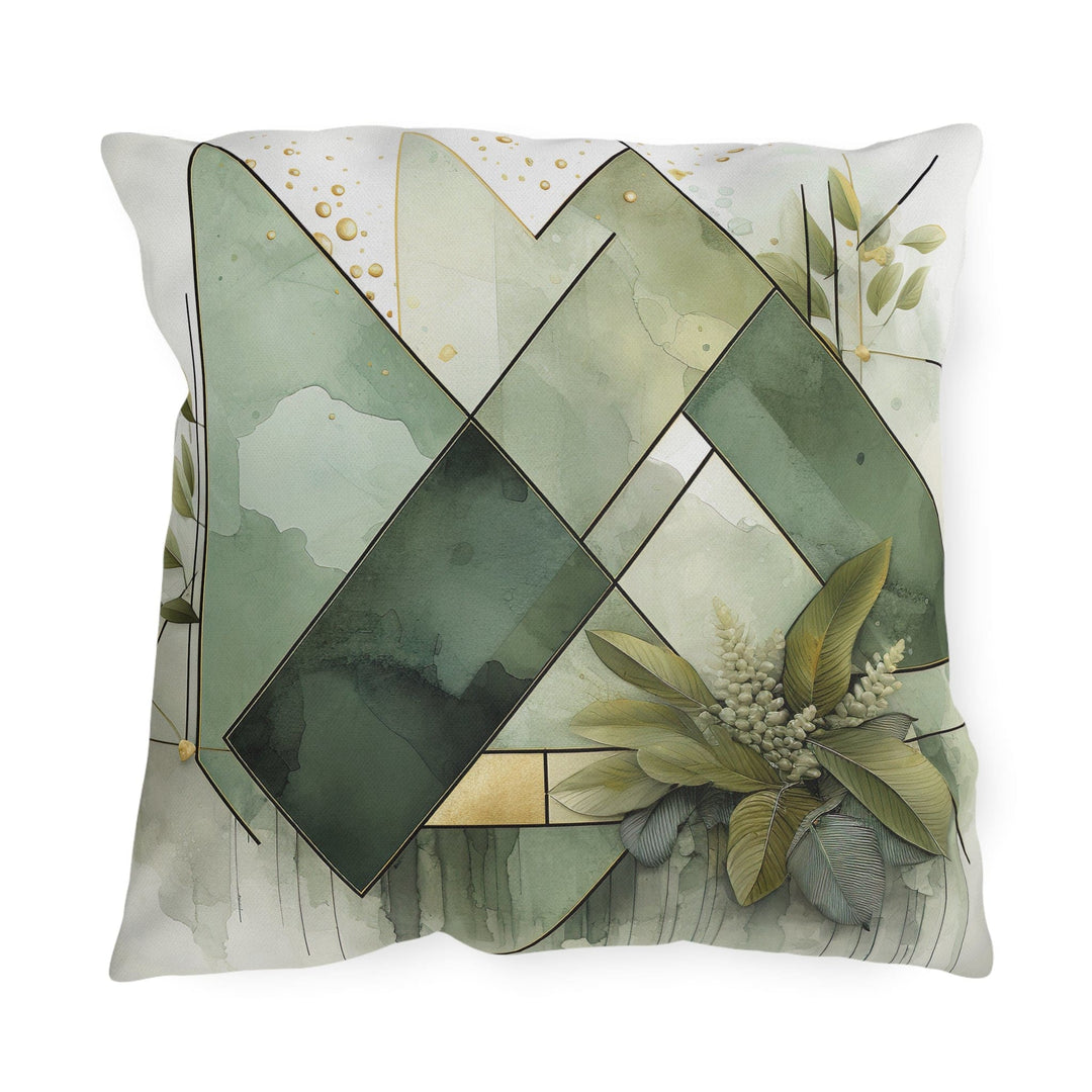 Decorative Indoor/outdoor Pillow - Olive Green Mint Leaf Geometric Style