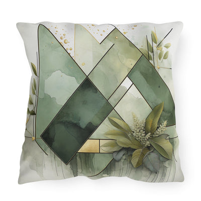 Decorative Outdoor Pillows - Set Of 2 Olive Green Mint Leaf Geometric Print