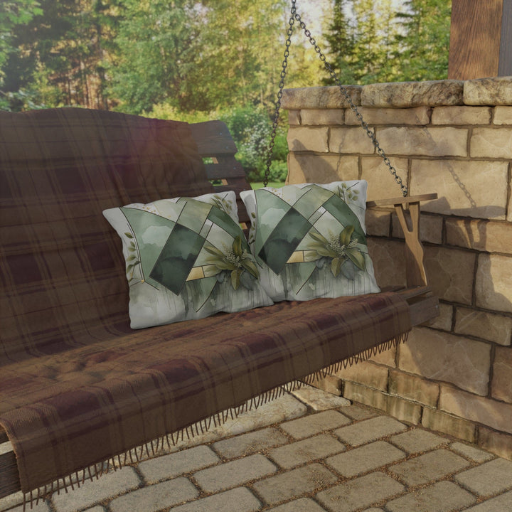 Decorative Indoor/outdoor Pillow - Olive Green Mint Leaf Geometric Style
