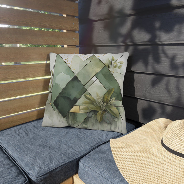 Decorative Indoor/outdoor Pillow - Olive Green Mint Leaf Geometric Style