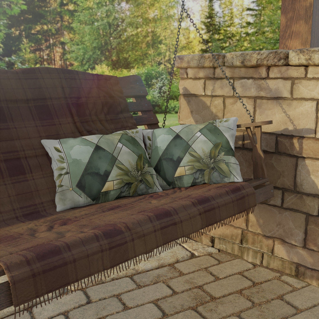 Decorative Indoor/outdoor Pillow - Olive Green Mint Leaf Geometric Style