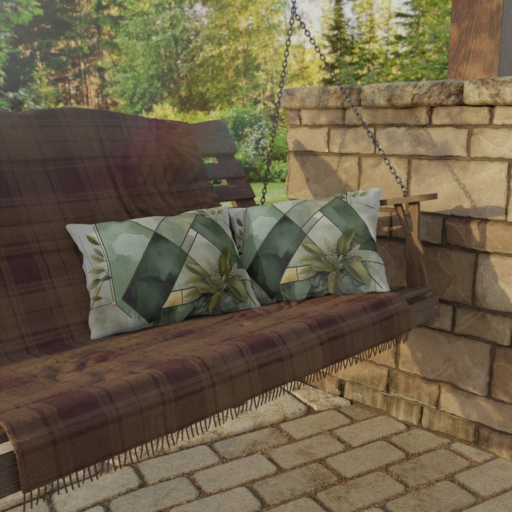 Decorative Indoor/outdoor Pillow - Olive Green Mint Leaf Geometric Style