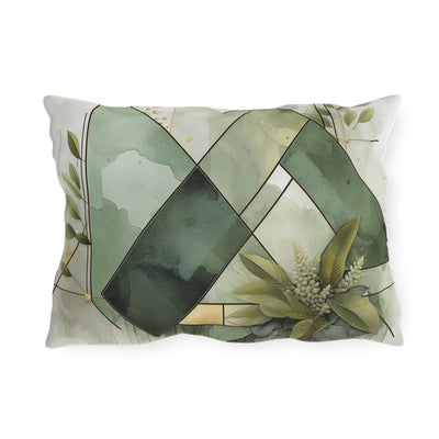 Decorative Outdoor Pillows - Set Of 2 Olive Green Mint Leaf Geometric Print