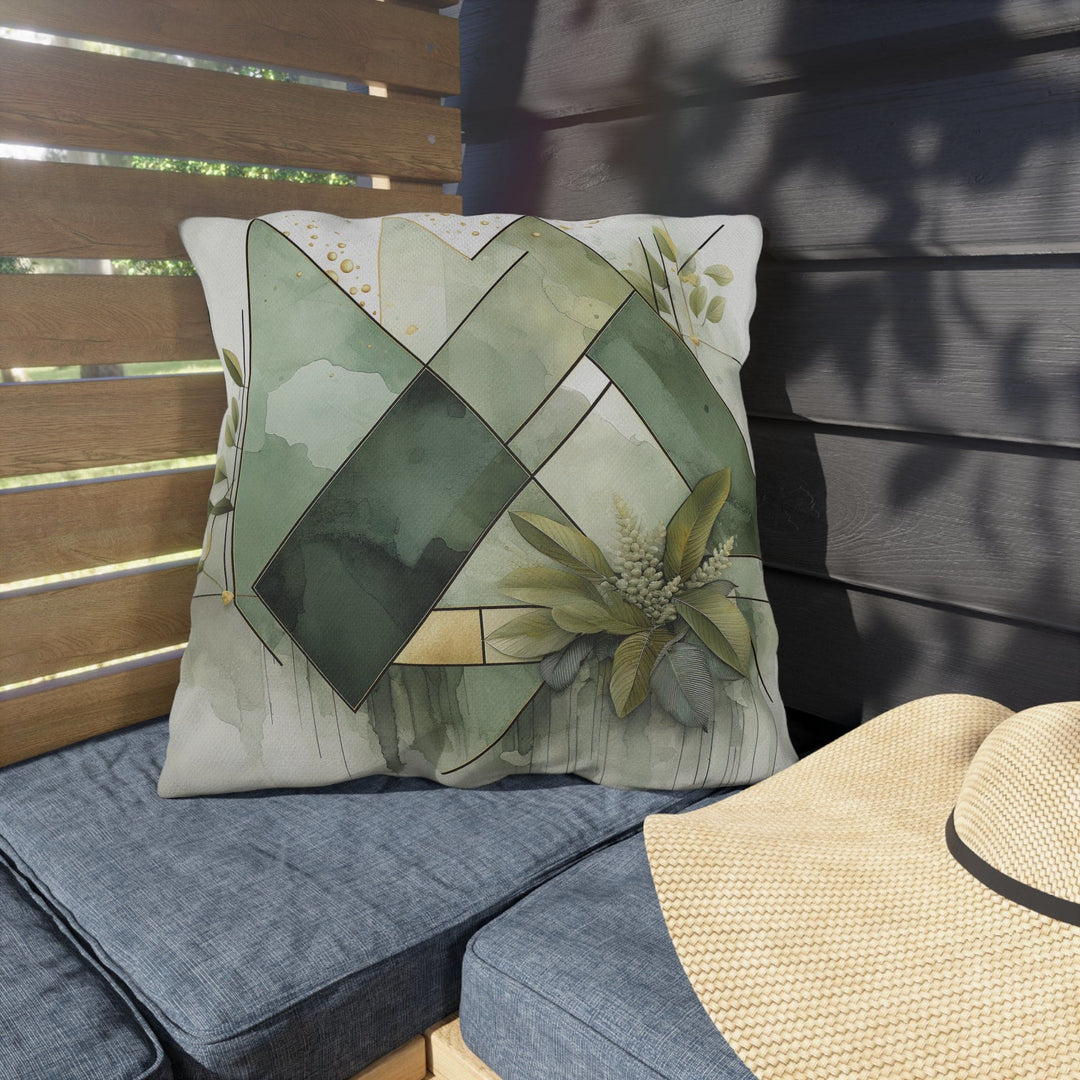 Decorative Indoor/outdoor Pillow - Olive Green Mint Leaf Geometric Style