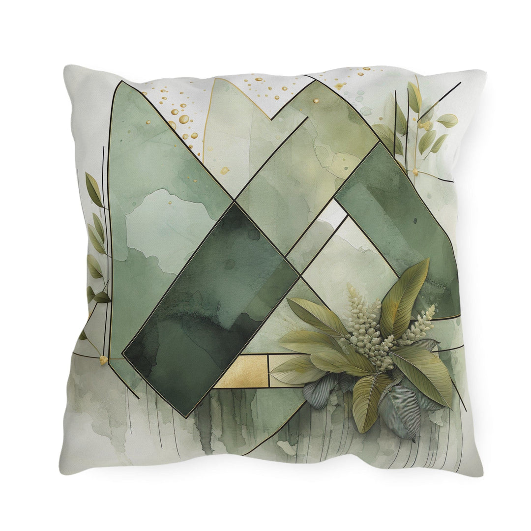 Decorative Indoor/outdoor Pillow - Olive Green Mint Leaf Geometric Style