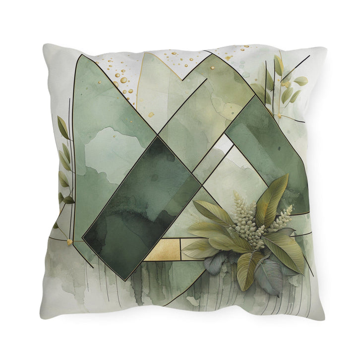 Decorative Indoor/outdoor Pillow - Olive Green Mint Leaf Geometric Style