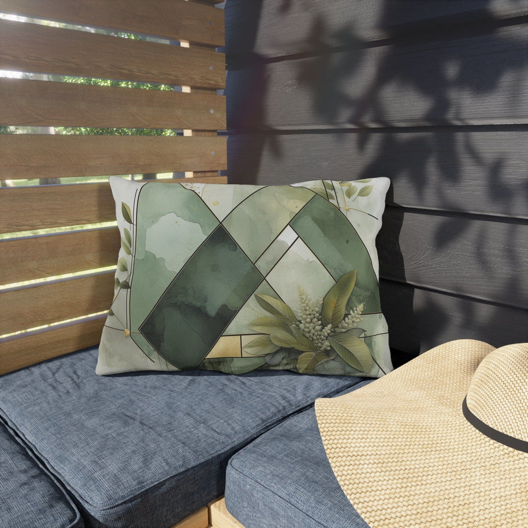 Decorative Indoor/outdoor Pillow - Olive Green Mint Leaf Geometric Style