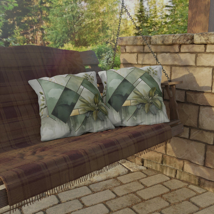 Decorative Indoor/outdoor Pillow - Olive Green Mint Leaf Geometric Style