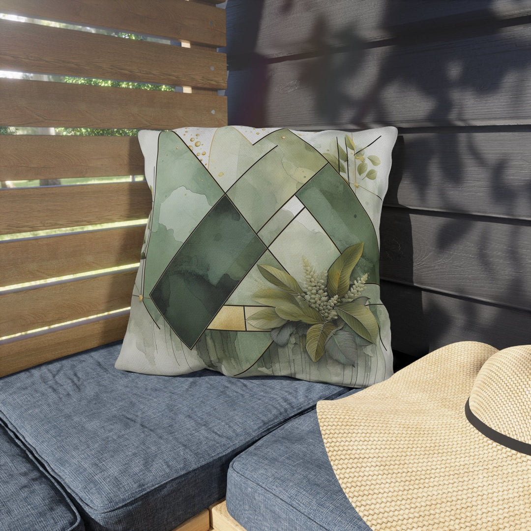 Decorative Indoor/outdoor Pillow - Olive Green Mint Leaf Geometric Style