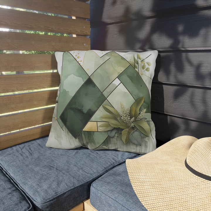 Decorative Indoor/outdoor Pillow - Olive Green Mint Leaf Geometric Style