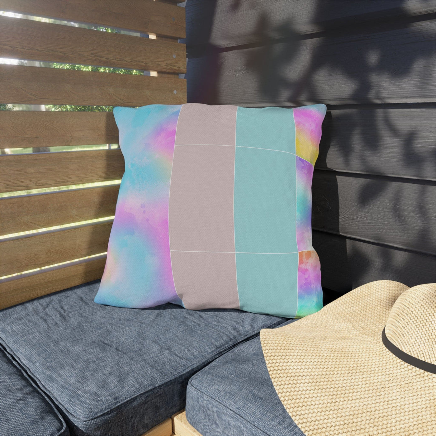 Decorative Outdoor Pillows - Set Of 2 Pastel Colorblock Watercolor Illustration