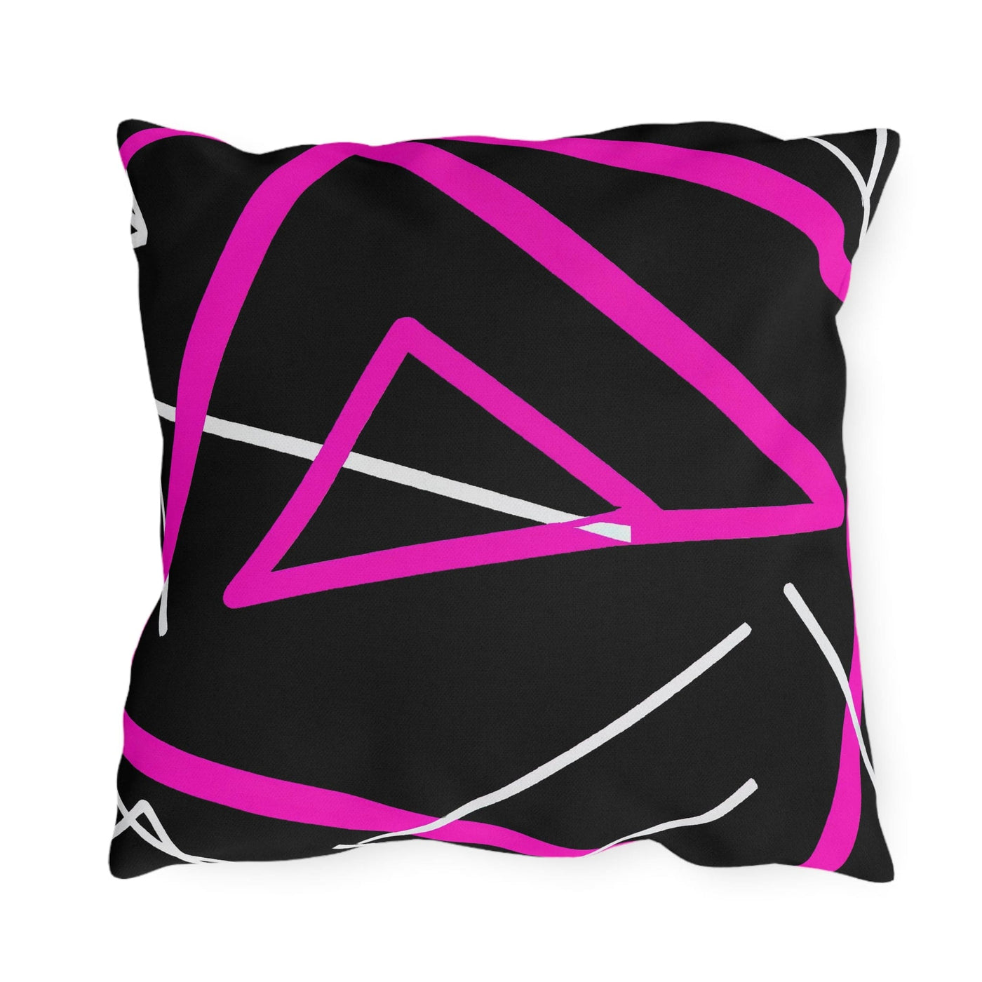 Decorative Outdoor Pillows With Zipper - Set Of 2 Black And Pink Geometric