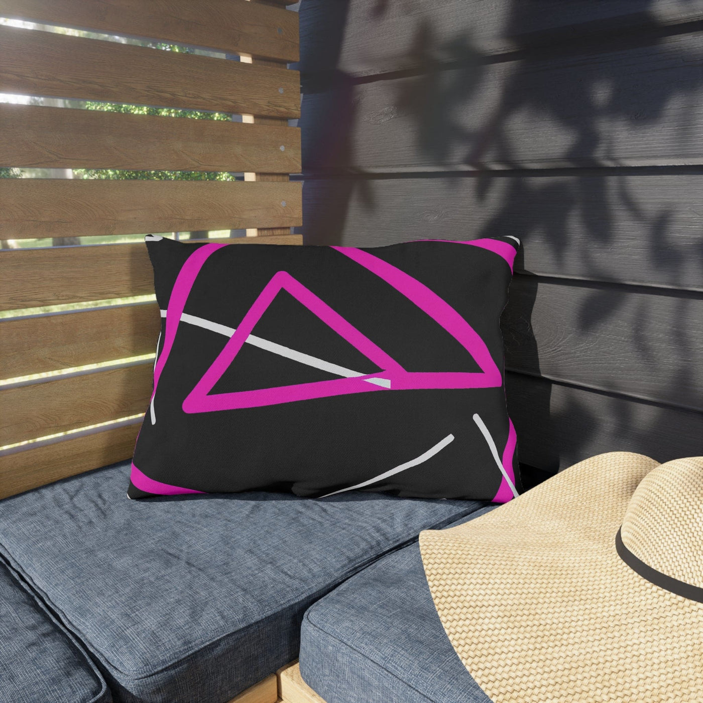 Decorative Outdoor Pillows With Zipper - Set Of 2 Black And Pink Geometric