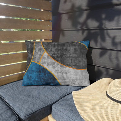 Decorative Outdoor Pillows With Zipper - Set Of 2 Black Blue Grey Circular