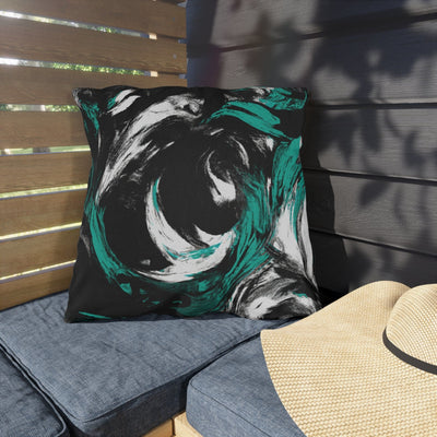 Decorative Outdoor Pillows With Zipper - Set Of 2 Black Green White Abstract