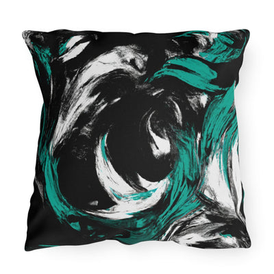 Decorative Outdoor Pillows With Zipper - Set Of 2 Black Green White Abstract
