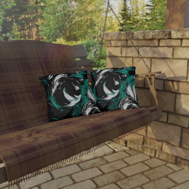 Decorative Indoor/outdoor Pillow Black Green White Abstract Pattern