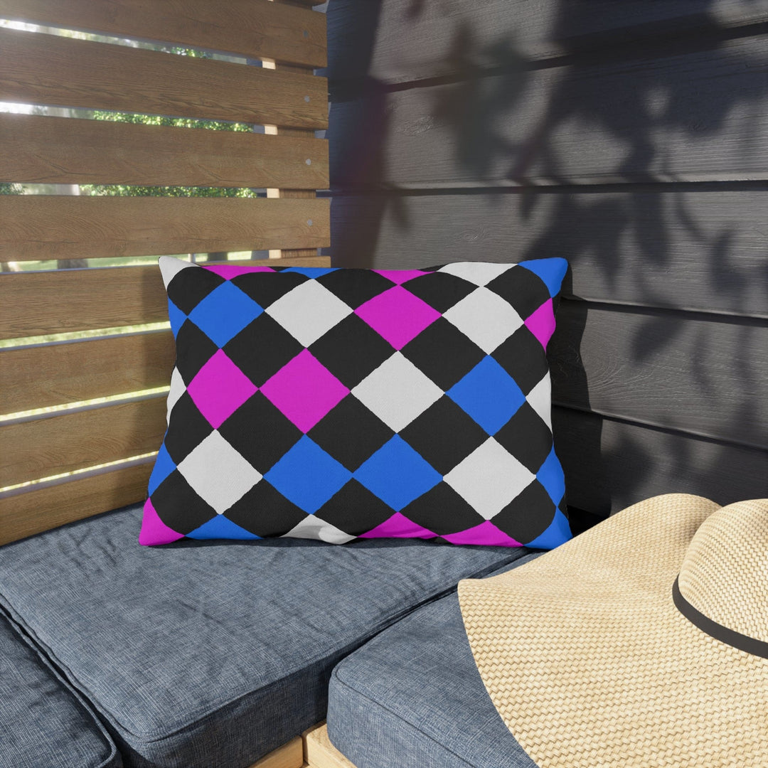 Decorative Indoor/outdoor Pillow Black Pink Blue Checkered Pattern - Decorative