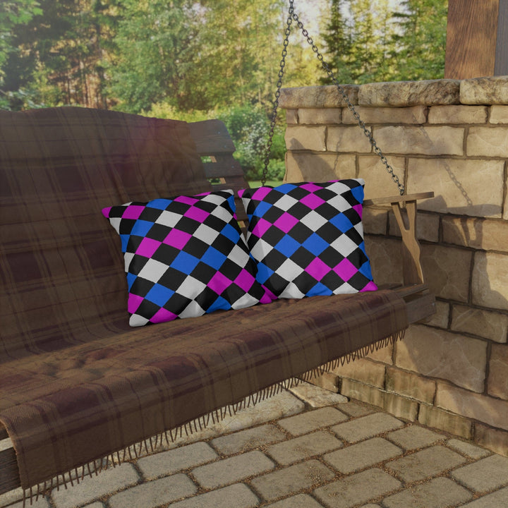 Decorative Indoor/outdoor Pillow Black Pink Blue Checkered Pattern - Decorative