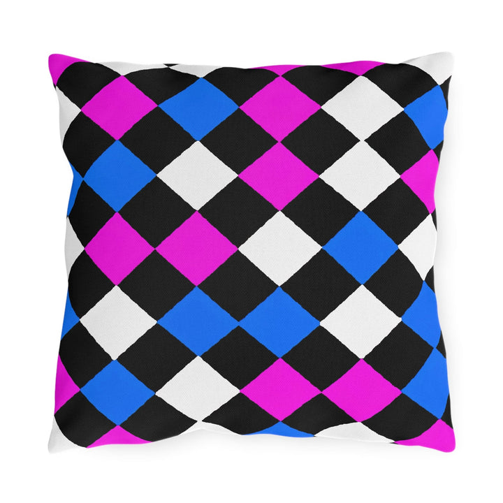 Decorative Indoor/outdoor Pillow Black Pink Blue Checkered Pattern - Decorative