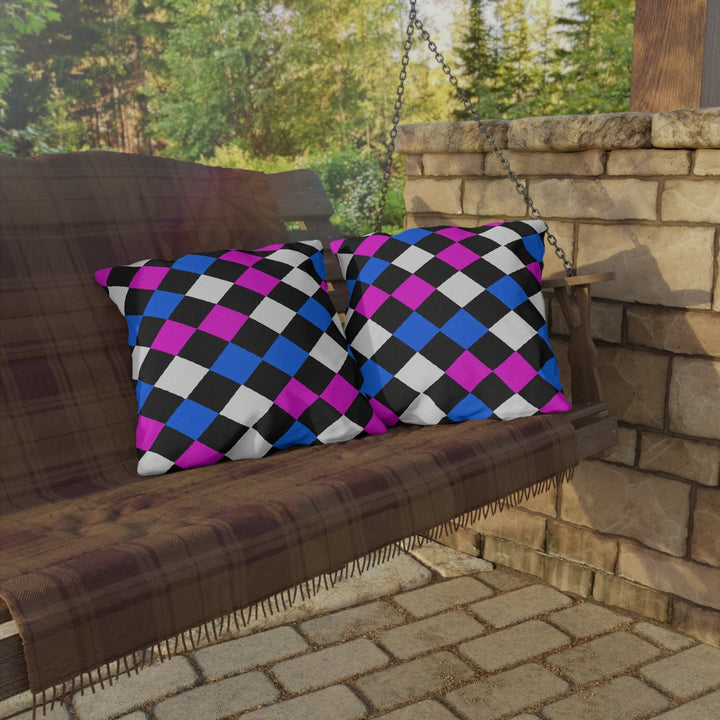 Decorative Indoor/outdoor Pillow Black Pink Blue Checkered Pattern - Decorative