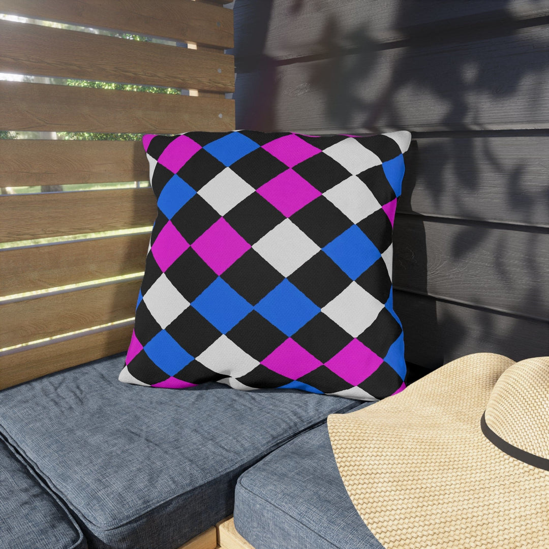 Decorative Indoor/outdoor Pillow Black Pink Blue Checkered Pattern - Decorative