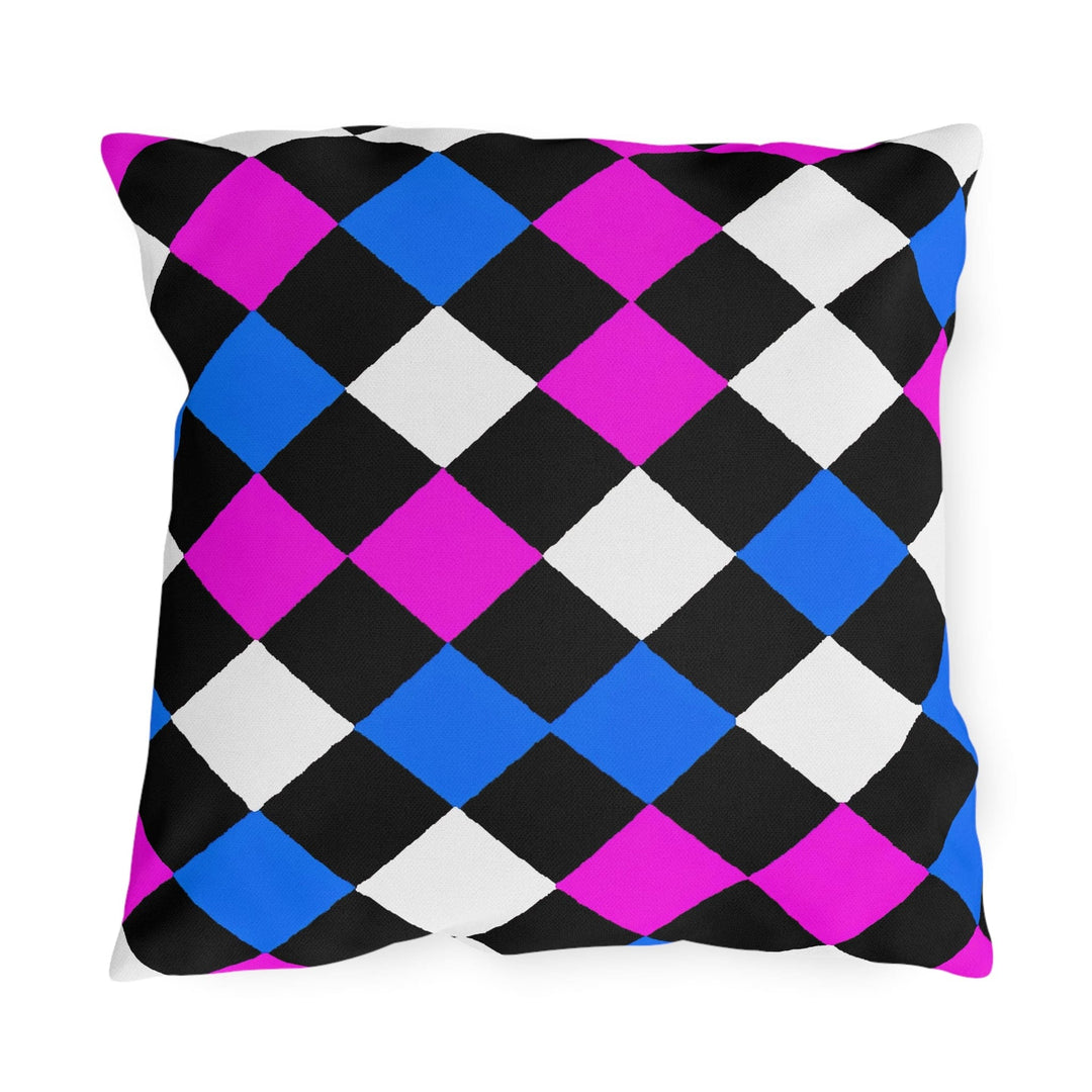 Decorative Indoor/outdoor Pillow Black Pink Blue Checkered Pattern - Decorative