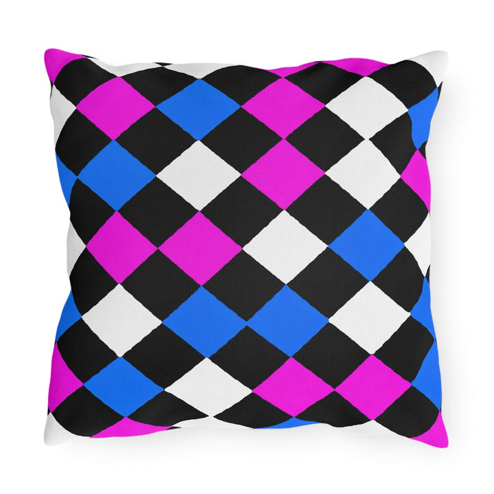 Decorative Indoor/outdoor Pillow Black Pink Blue Checkered Pattern - Decorative