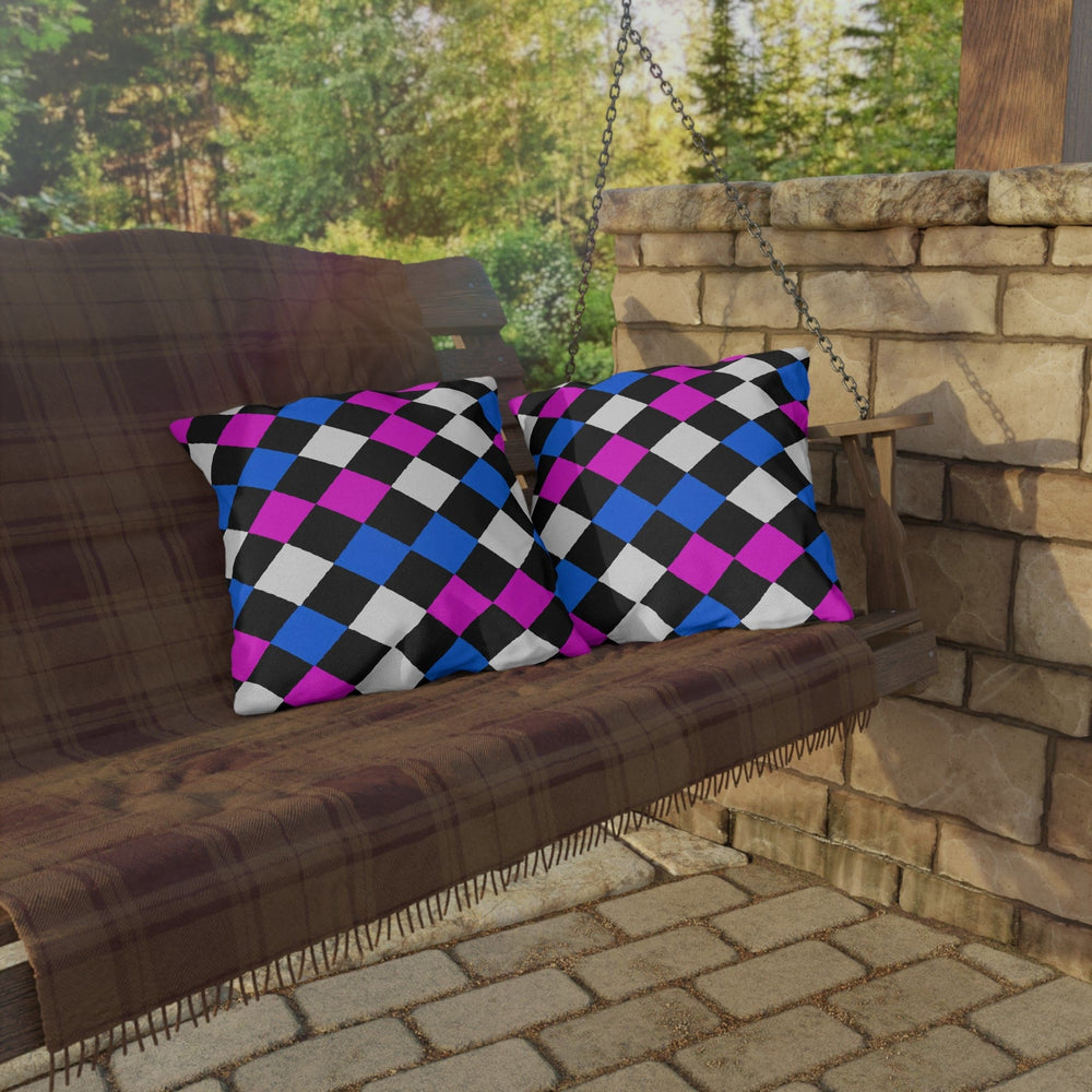 Decorative Indoor/outdoor Pillow Black Pink Blue Checkered Pattern - Decorative