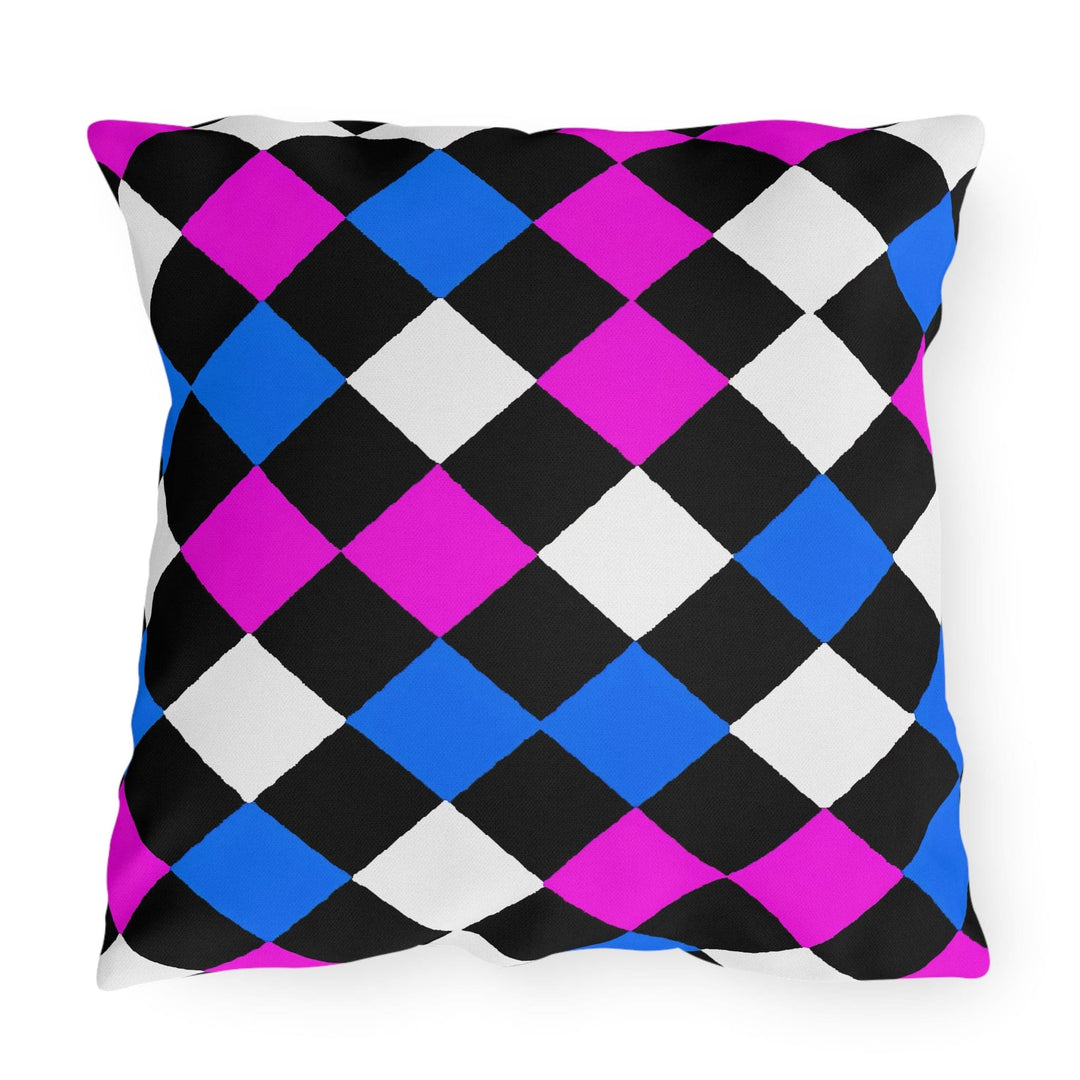 Decorative Indoor/outdoor Pillow Black Pink Blue Checkered Pattern - Decorative