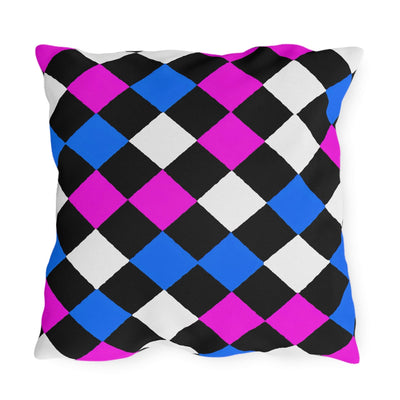 Decorative Outdoor Pillows With Zipper - Set Of 2 Black Pink Blue Checkered
