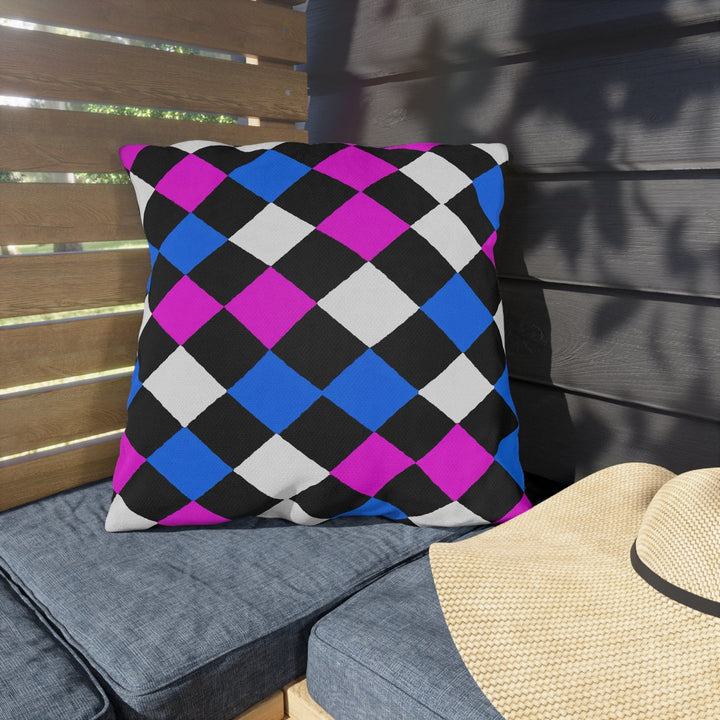 Decorative Indoor/outdoor Pillow Black Pink Blue Checkered Pattern - Decorative