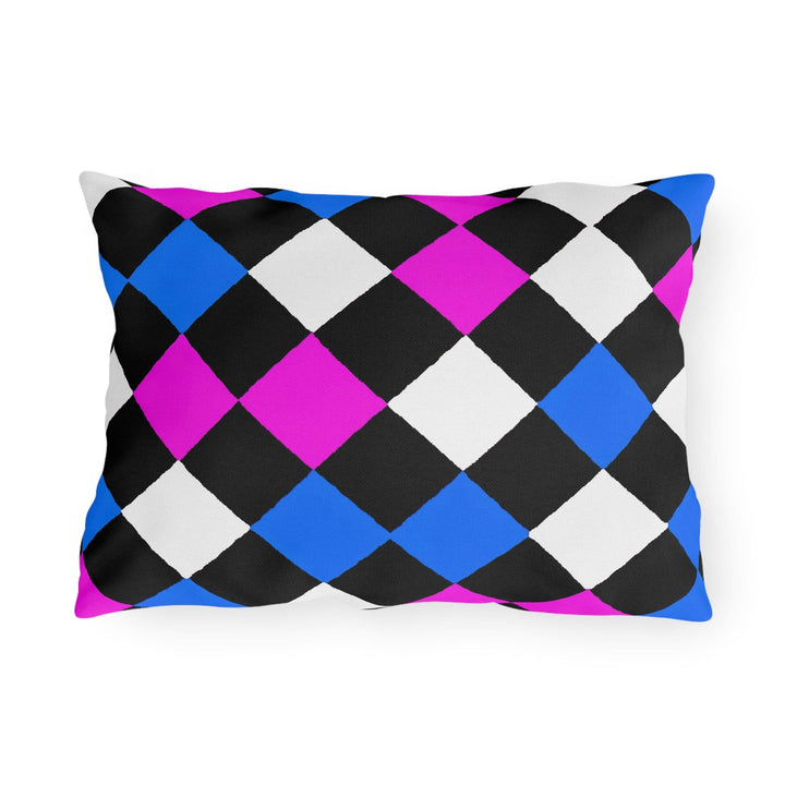 Decorative Indoor/outdoor Pillow Black Pink Blue Checkered Pattern - Decorative